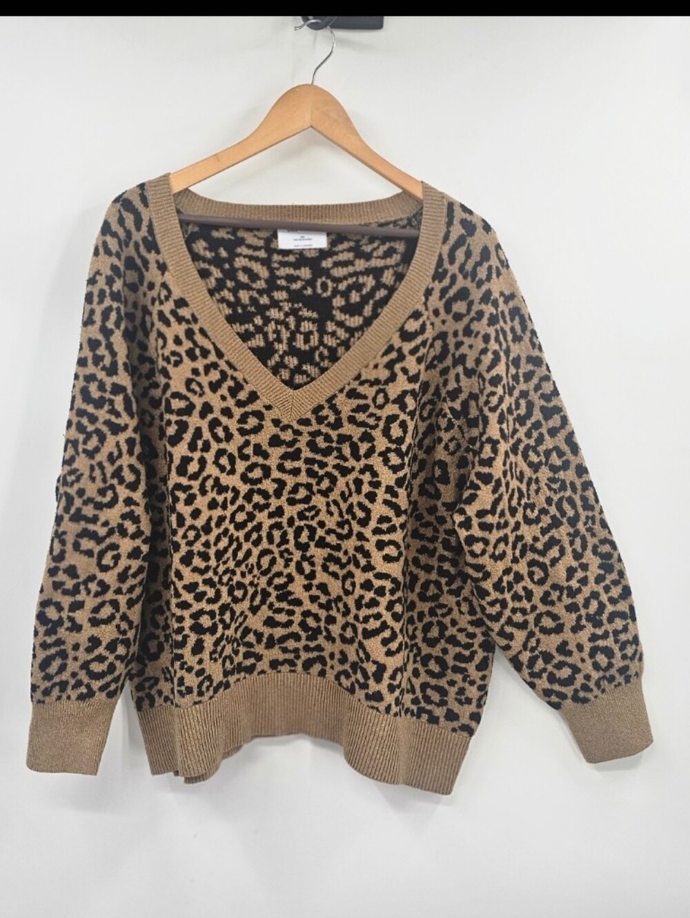Leopard Print Sweater V-Neck Tan/Black Size XXL